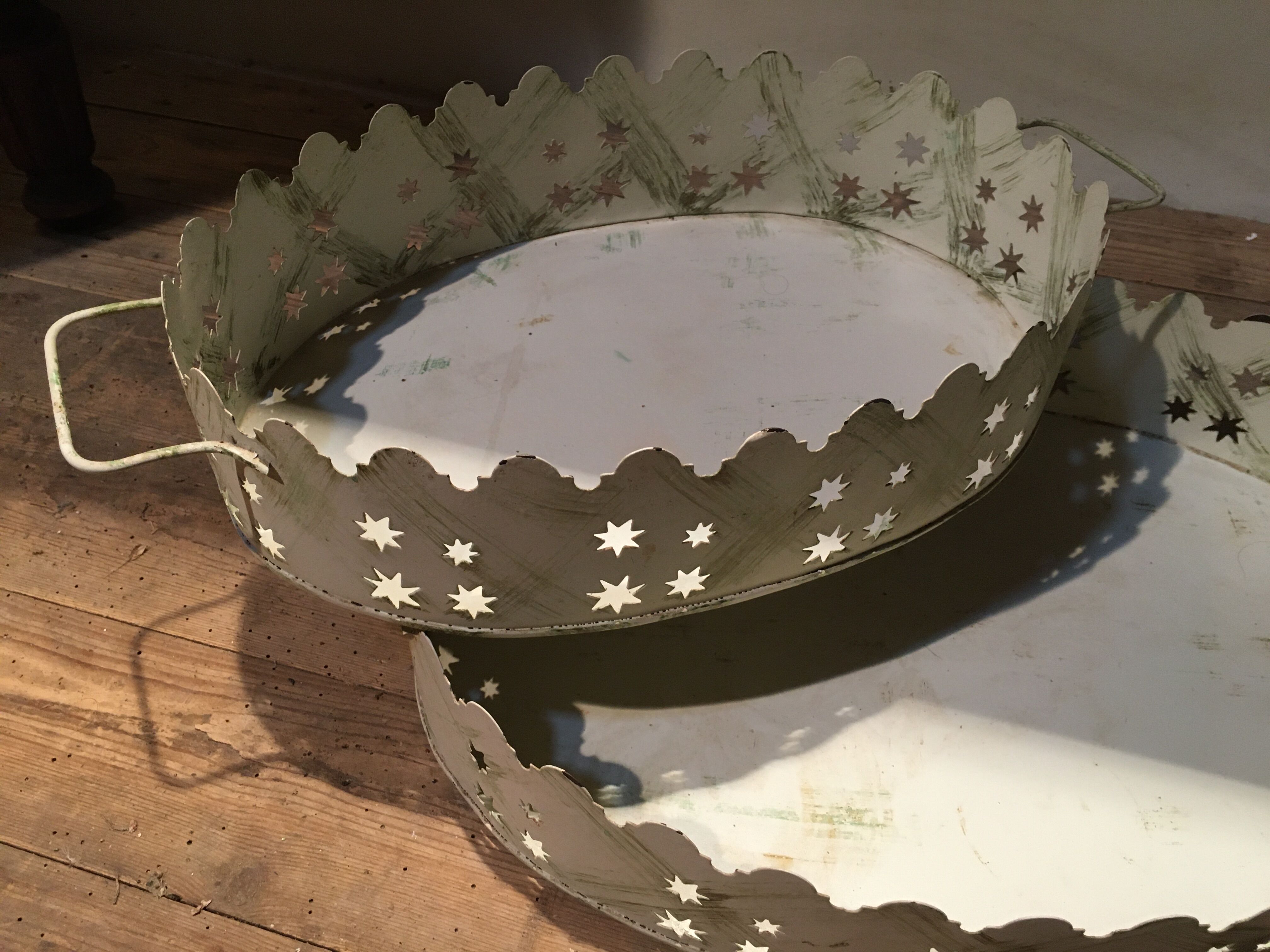 Pair of white patinated metal trays