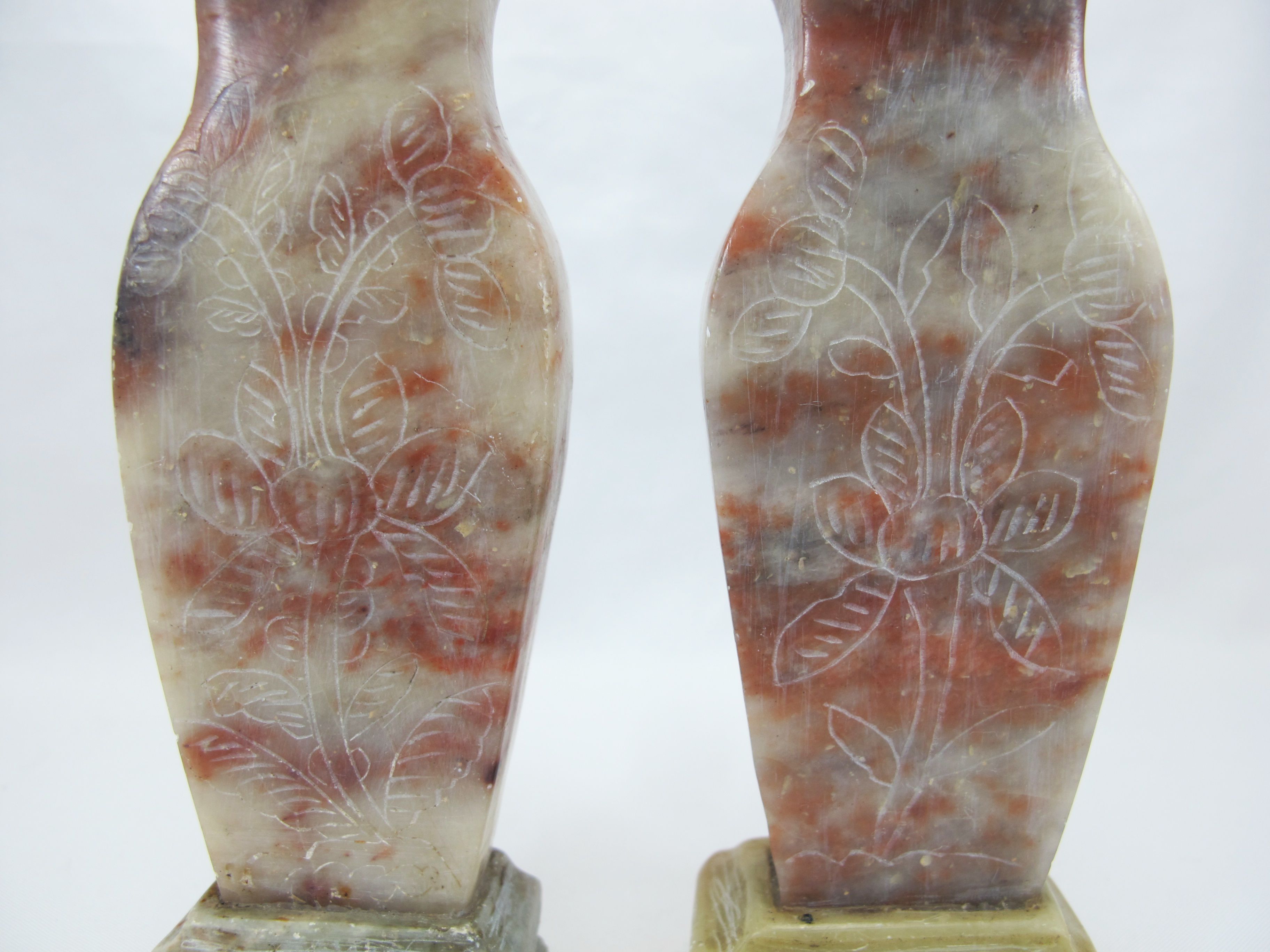 pair of small vases in hard stone carved Chinese China