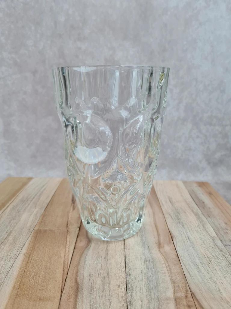 Thick vintage glass vase from the 70s – geometric design