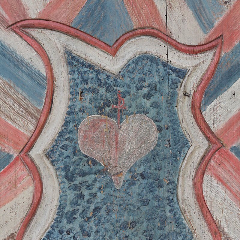 Armoire de mariage peinte en art populaire rustique exceptionnel de 1784