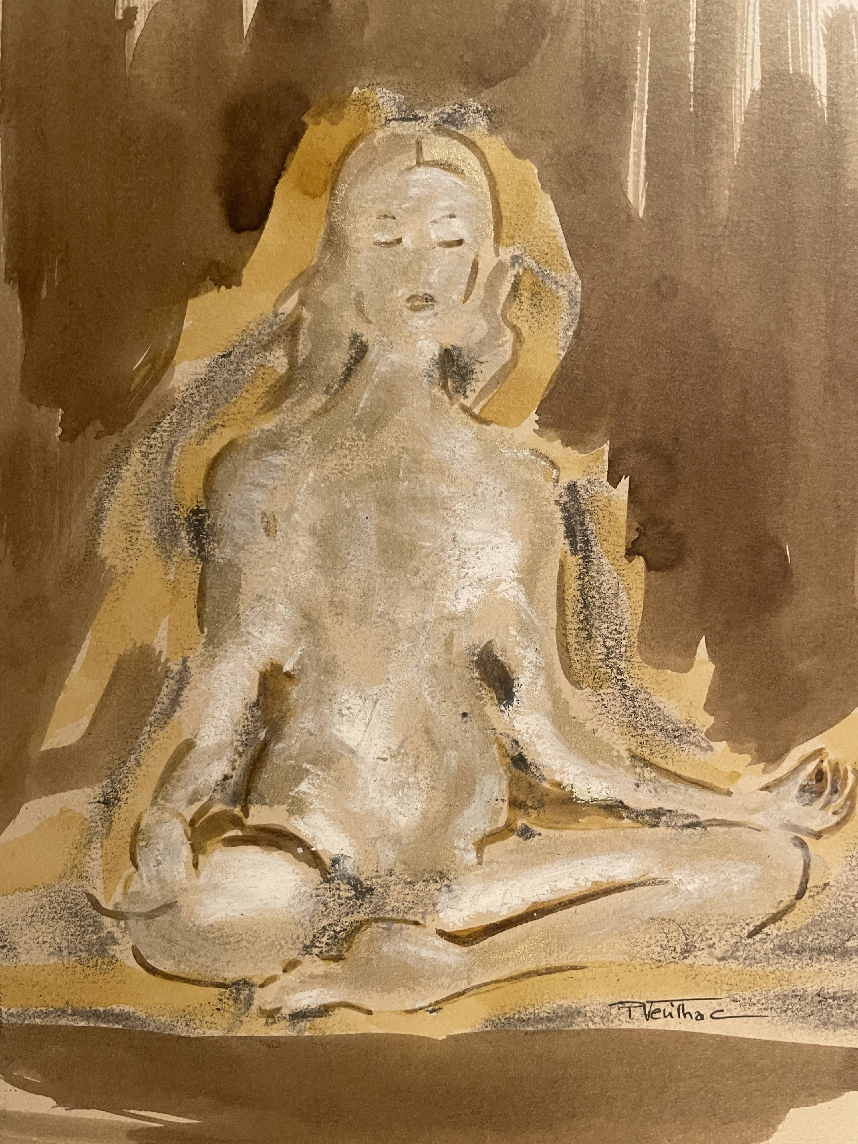 Signed painting, mixed media, female portrait "Zen"