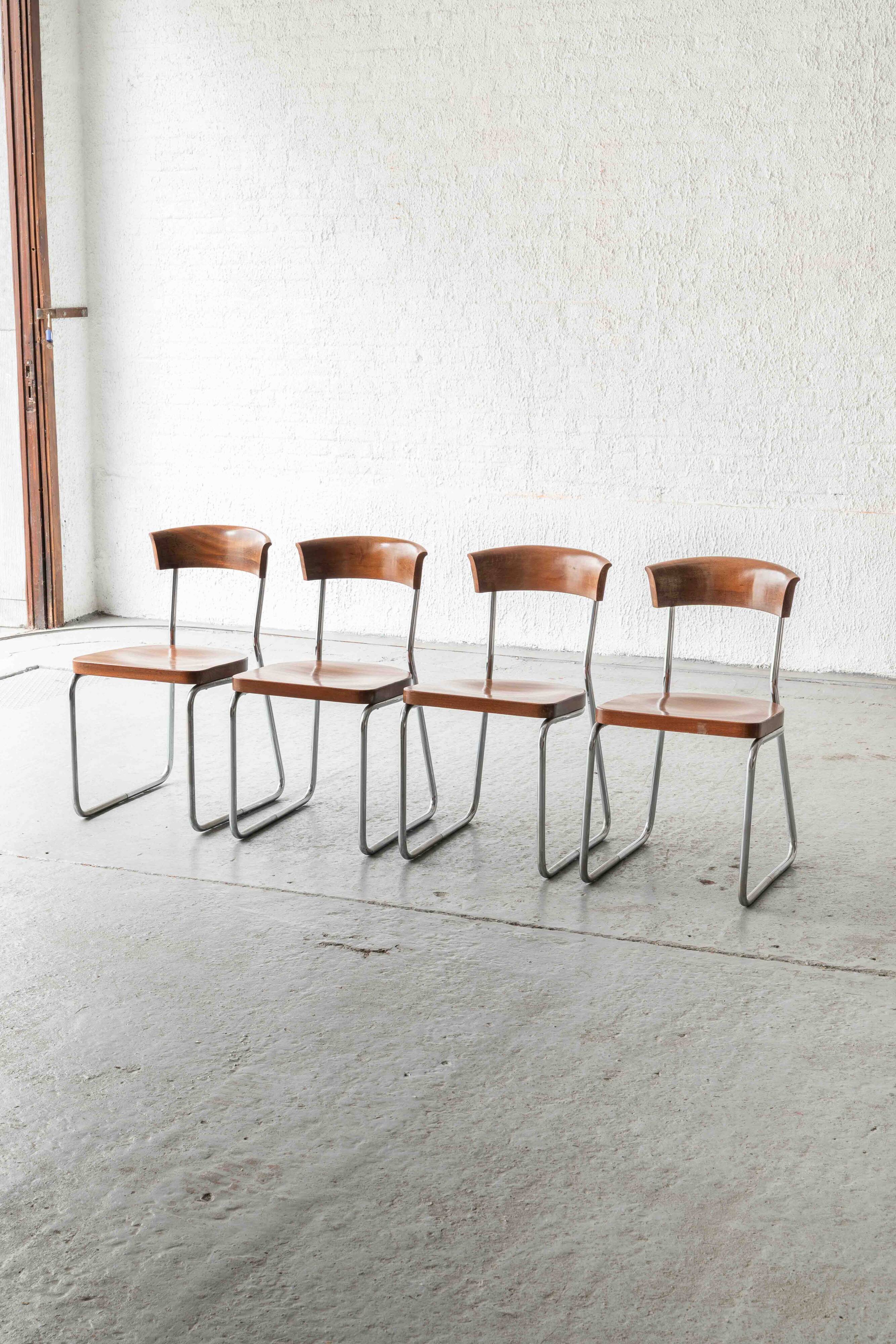 Set of 4 'B257' dining chairs by Emile Guillot, 1920s