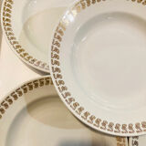 X5 Luneville earthenware soup plates with golden decoration