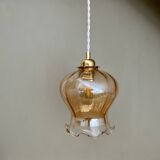Susspension globe vintage en verre ambré légèrement nacré