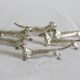 6 dog dachshund knife holders in vintage silver color metal