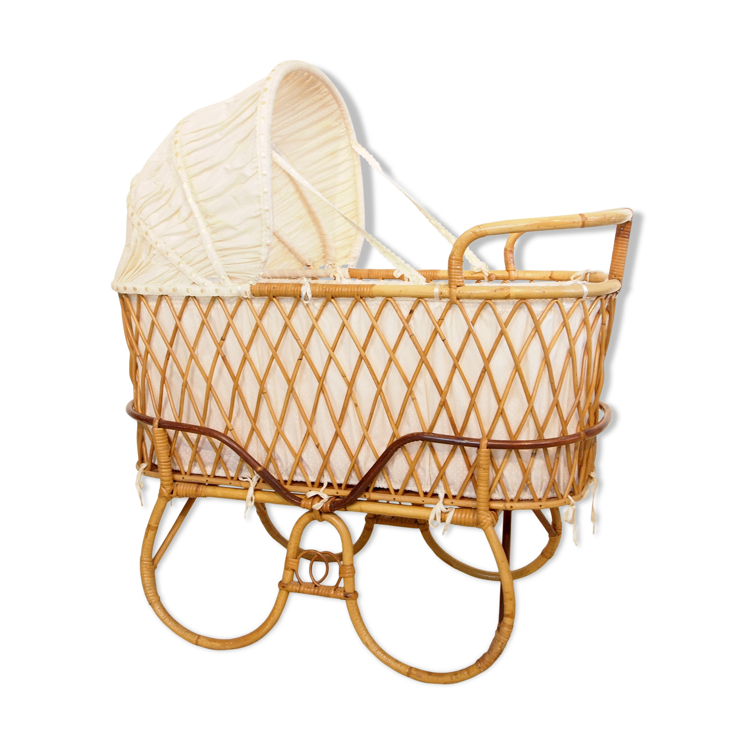 Vintage mid century rattan cradle