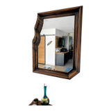 Large wooden wall mirror - wavy carving and natural patina