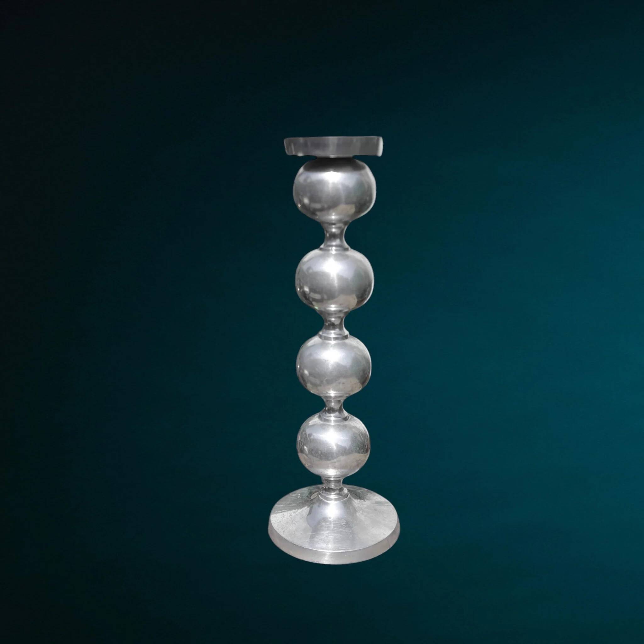 Space Age candlestick in cast aluminium with stacked balls – 1970s