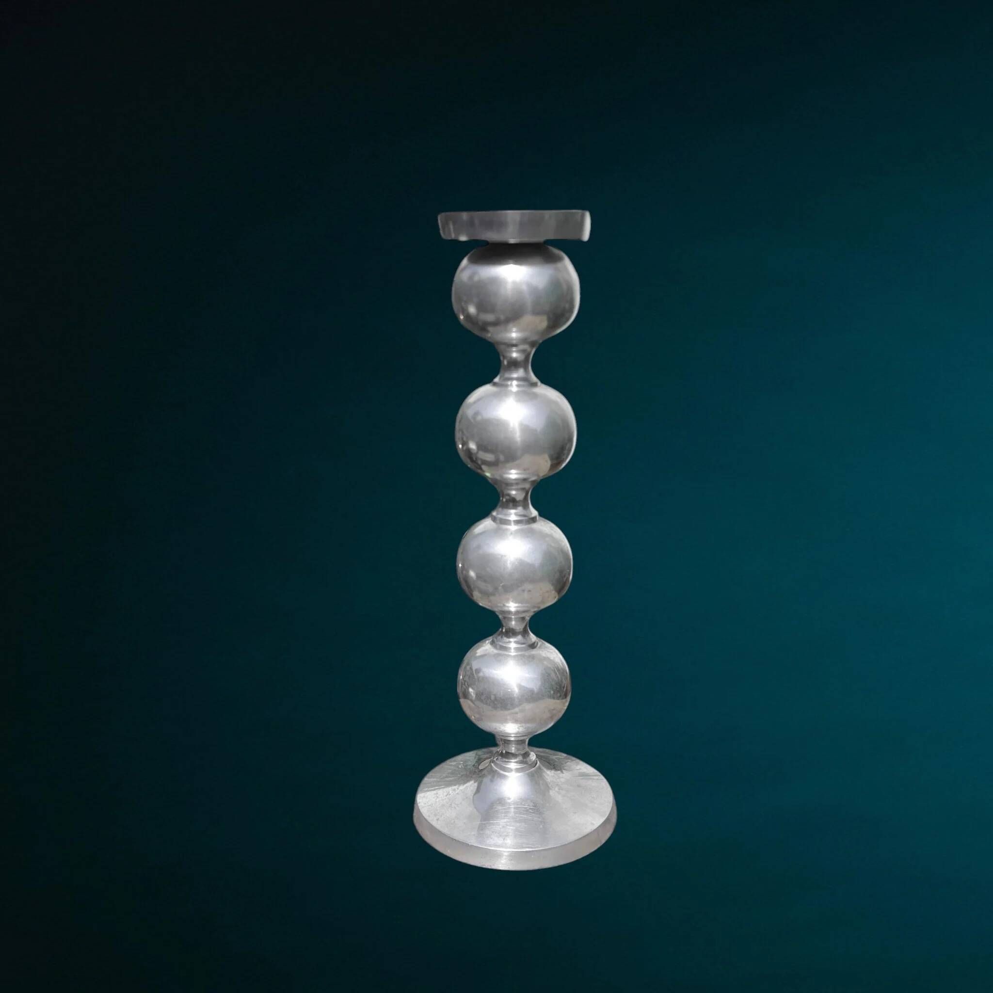 Space Age candlestick in cast aluminium with stacked balls – 1970s