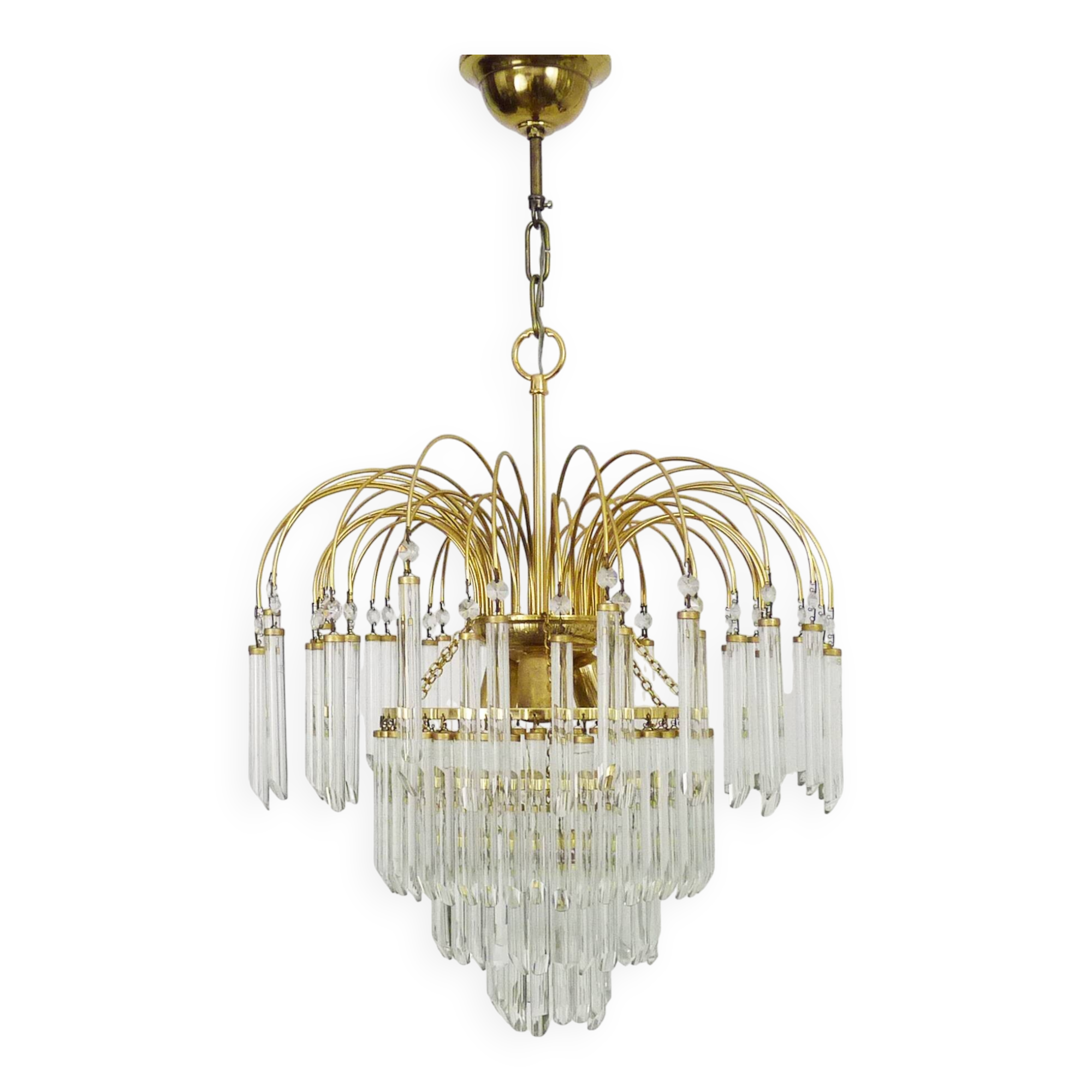 Large and old crown chandelier with pendants, 4 levels, 3 lights, 70s-80s