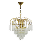 Large and old crown chandelier with pendants, 4 levels, 3 lights, 70s-80s