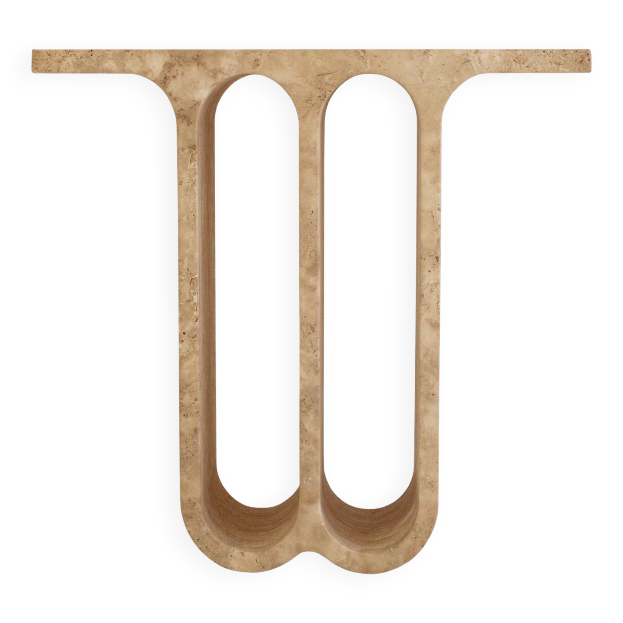 Modern Pair of Italian Ivory Travertine Consoles with Semi-Circular Arches