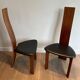 Pair of High Back Chairs, Exotic Wood & Black Leather, Scandinavian, varnished