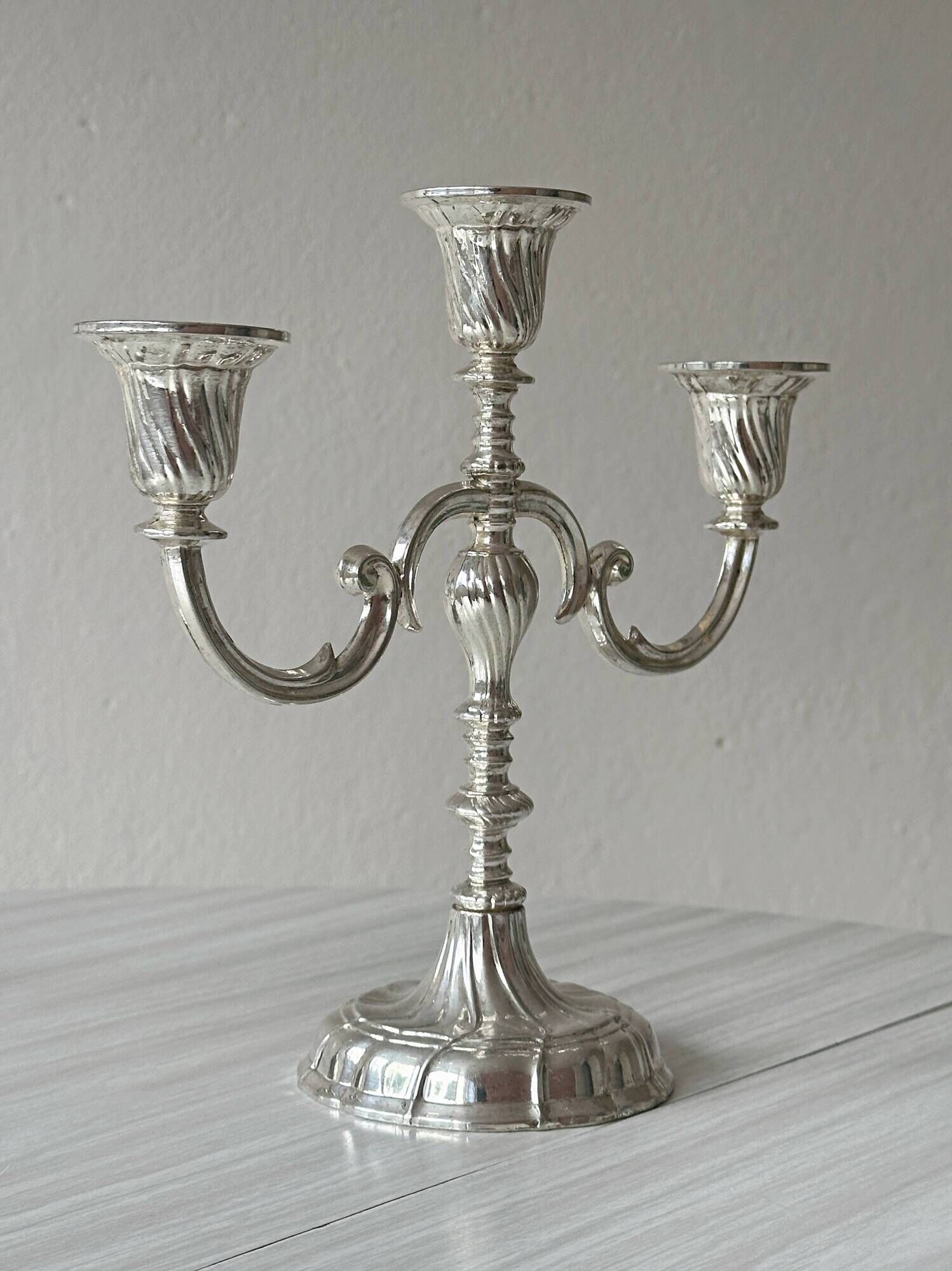 Silver three-branch candelabrum