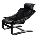 Kroken armchair in curved wood and leather. Design by Ake Fribytter for Nelo. Sweden, 80s