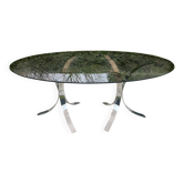 Table à manger vintage pied chromé et verre fumé