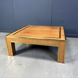 Brass and burl wood coffee table by Jean Claude Mahey, 1970s