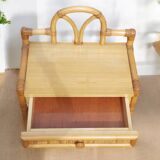 Vintage rattan bedside table with drawer