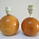 Paire de pieds de lampes boules bois massif Par IMT italie vintage
