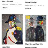 Tableau signé par Henry Escobar, Chiens Ballons XL