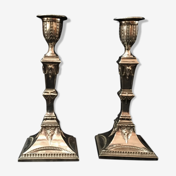 Pair of silver bronze candlesticks, late 18th century
