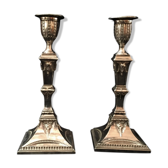 Pair of silver bronze candlesticks, late 18th century