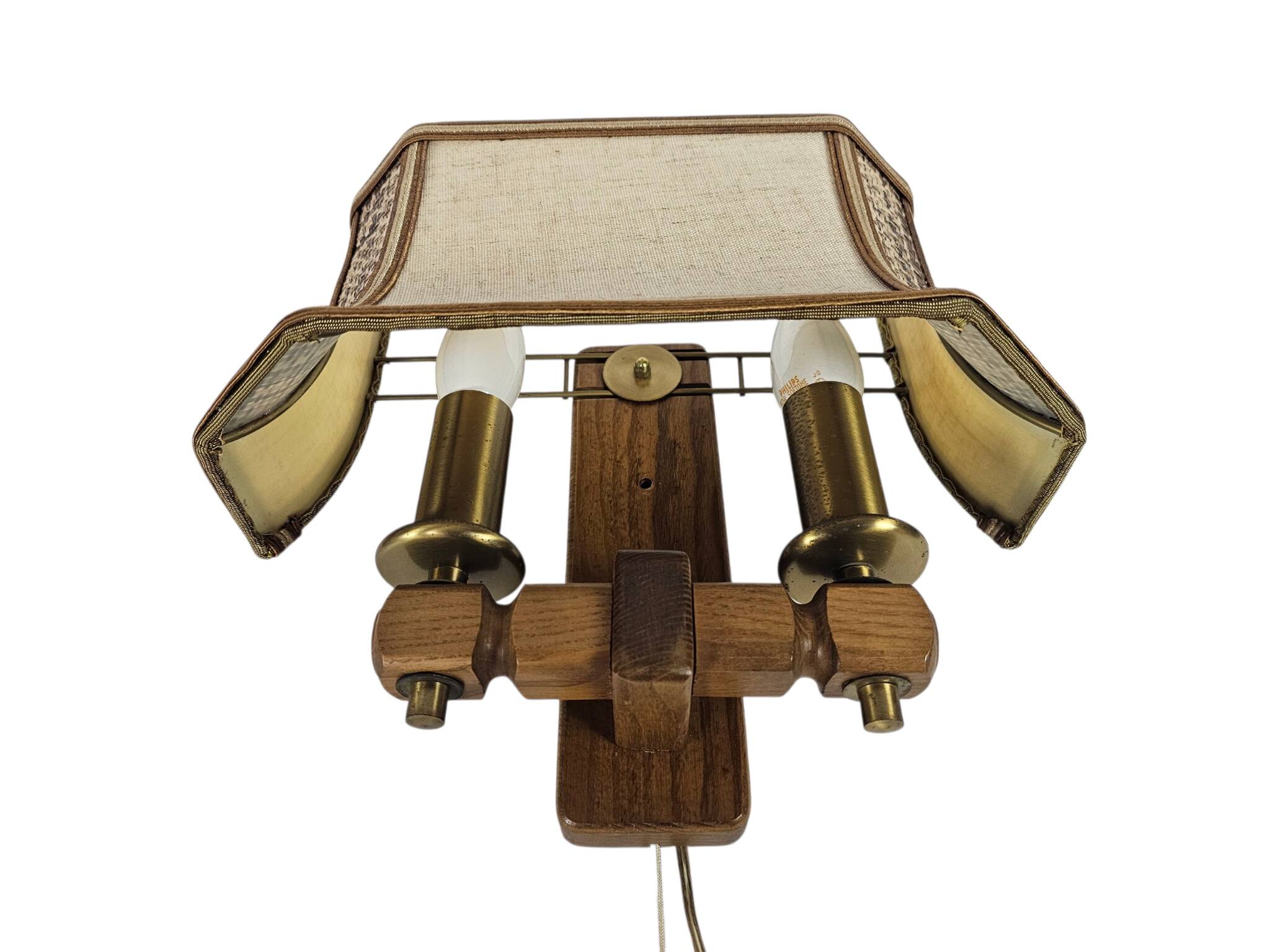 Herda Holland - pull-pendant wall lamp - wood - brass - 70s