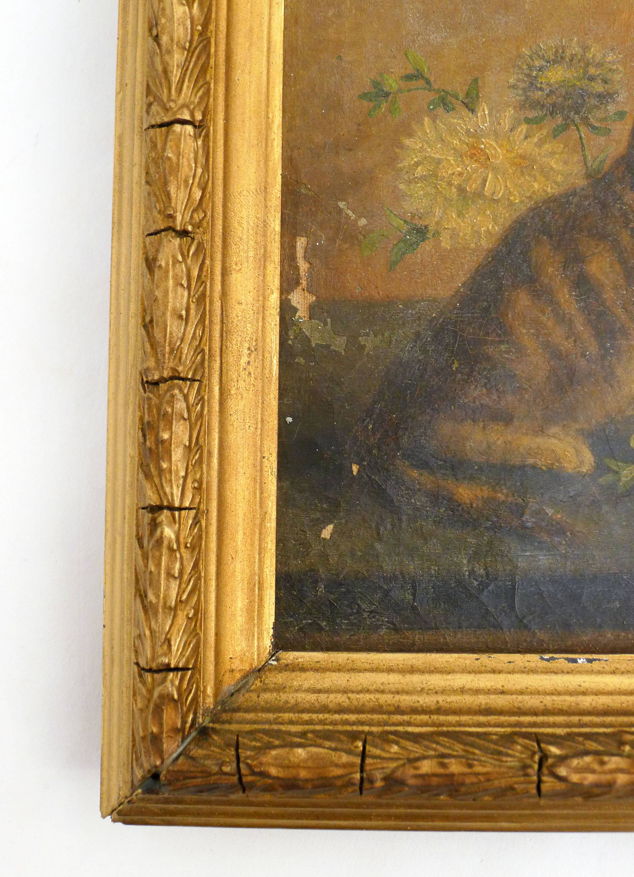 Old painting Cat & flowers