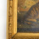 Old painting Cat & flowers