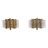Paire d'appliques scandinave en verre et laiton de Carl Fagerlund