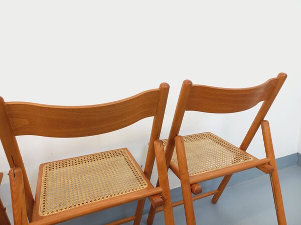 Suite de 4 chaises pliantes Habitat vintage en bois de hêtre et cannage