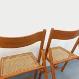 Set of 4 vintage folding chairs from Habitat made of beech wood and caning.