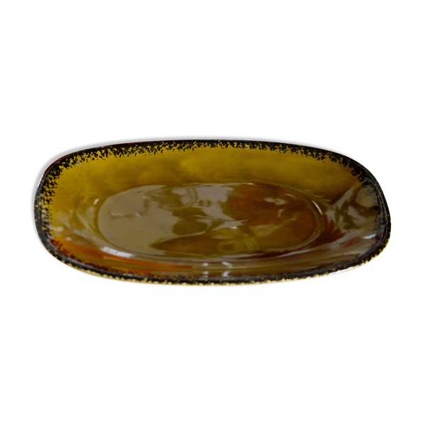 Plat de service ovale ancien vert olive  Gien France