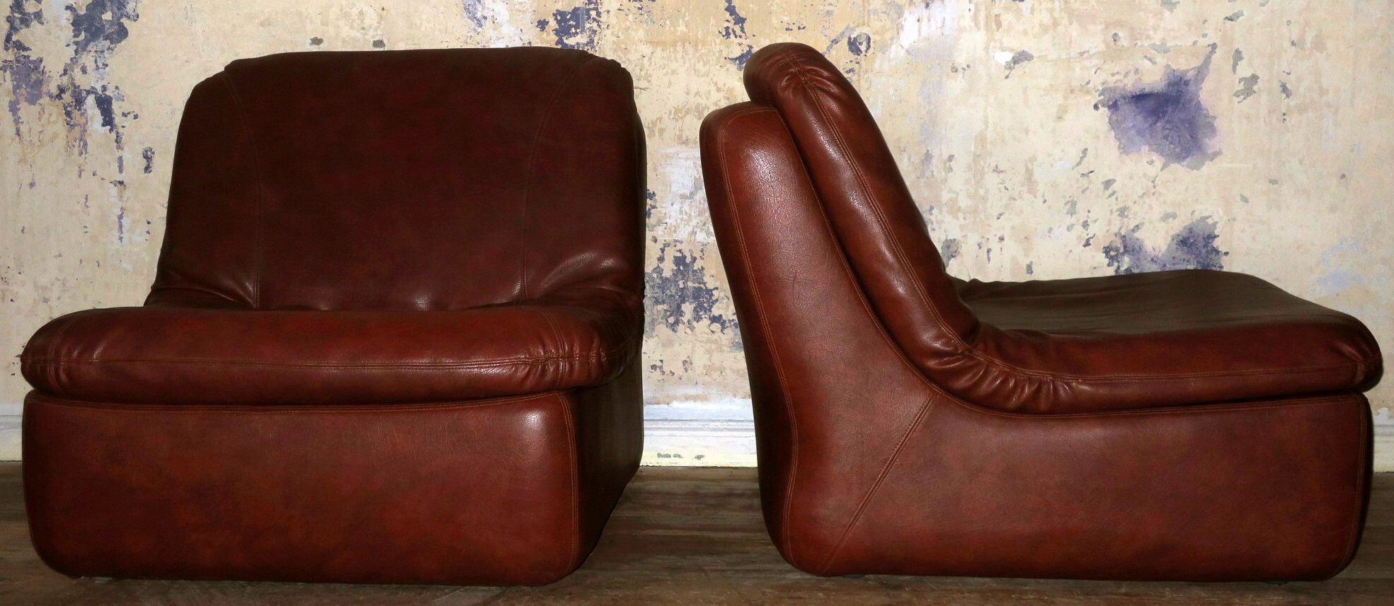 Pair of Mid-Century Leather Modular Lounge Chairs, 1970