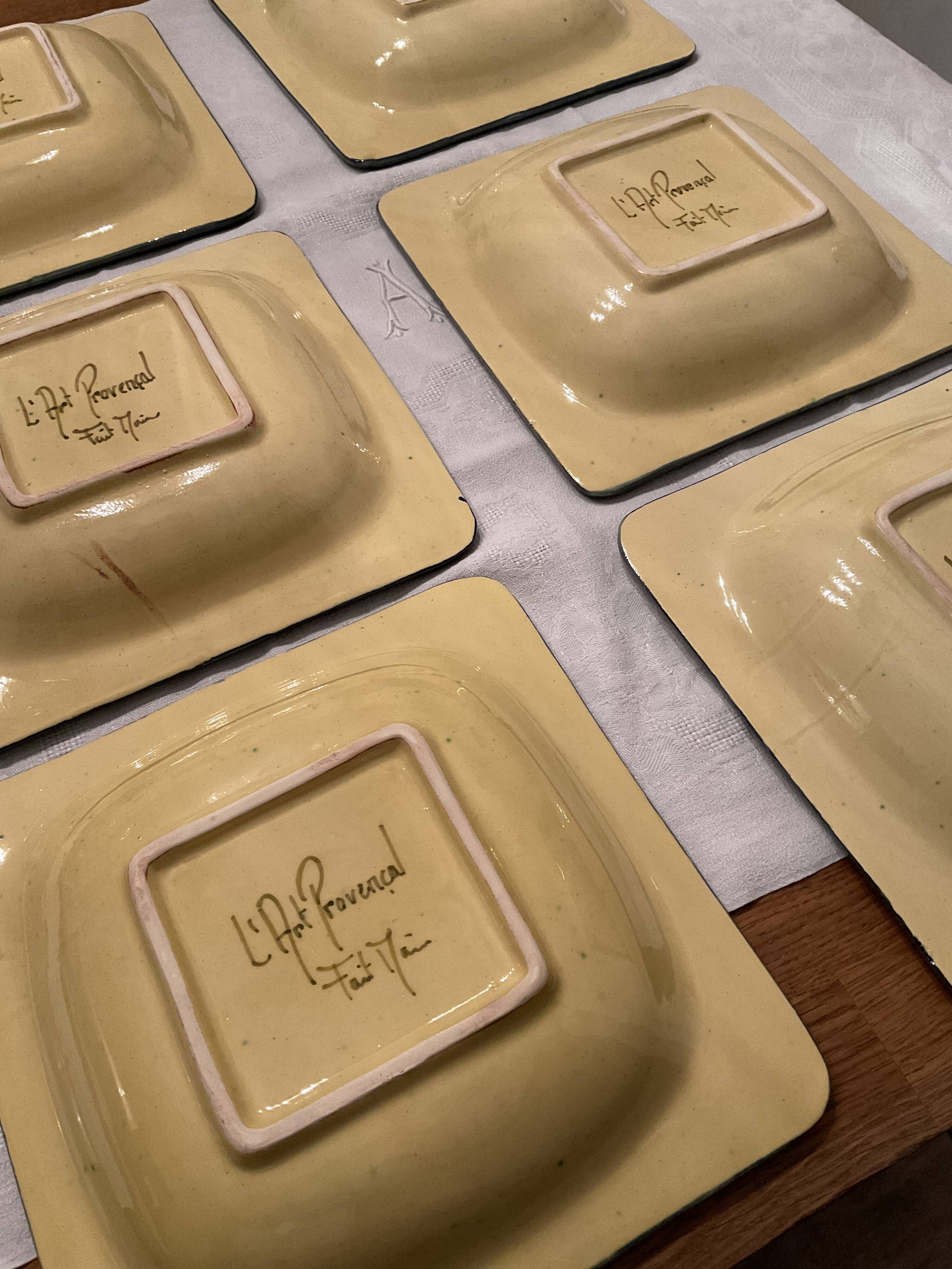 Set 6 hollow plates, glazed terracotta, France
