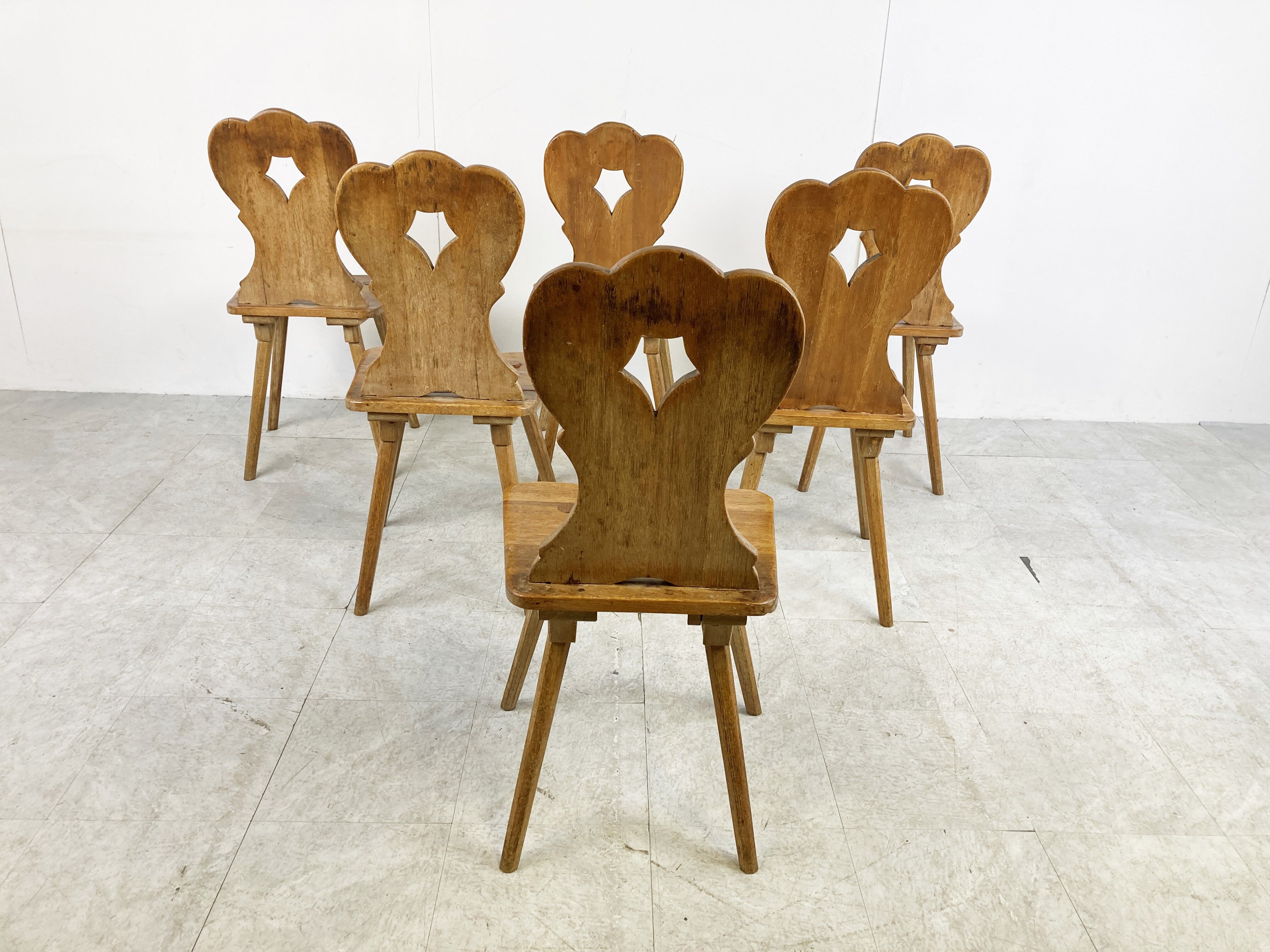 Vintage oak brutalist chairs, 1960s