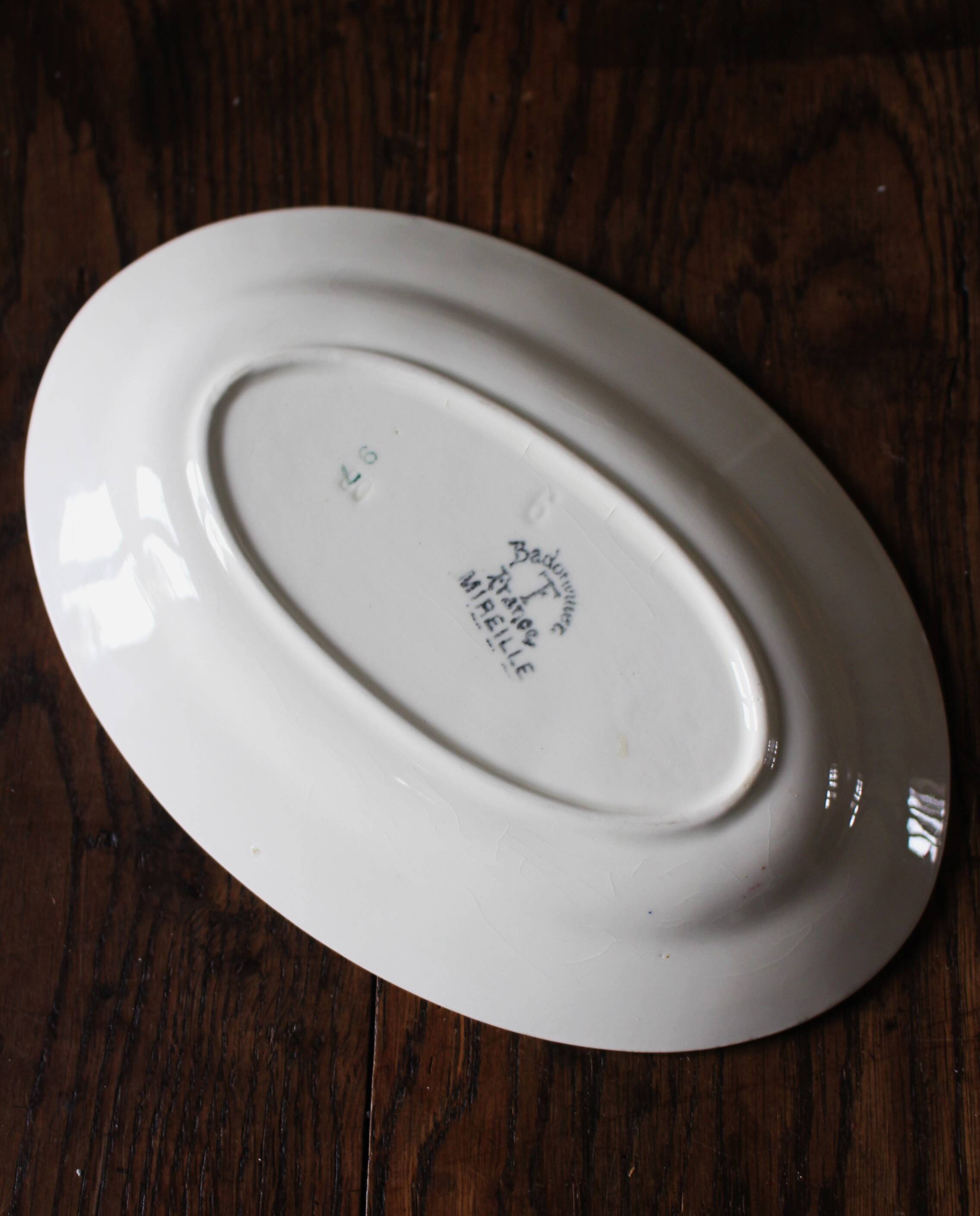 Ravier Plate Art Deco red flowers Mireille Badonviller