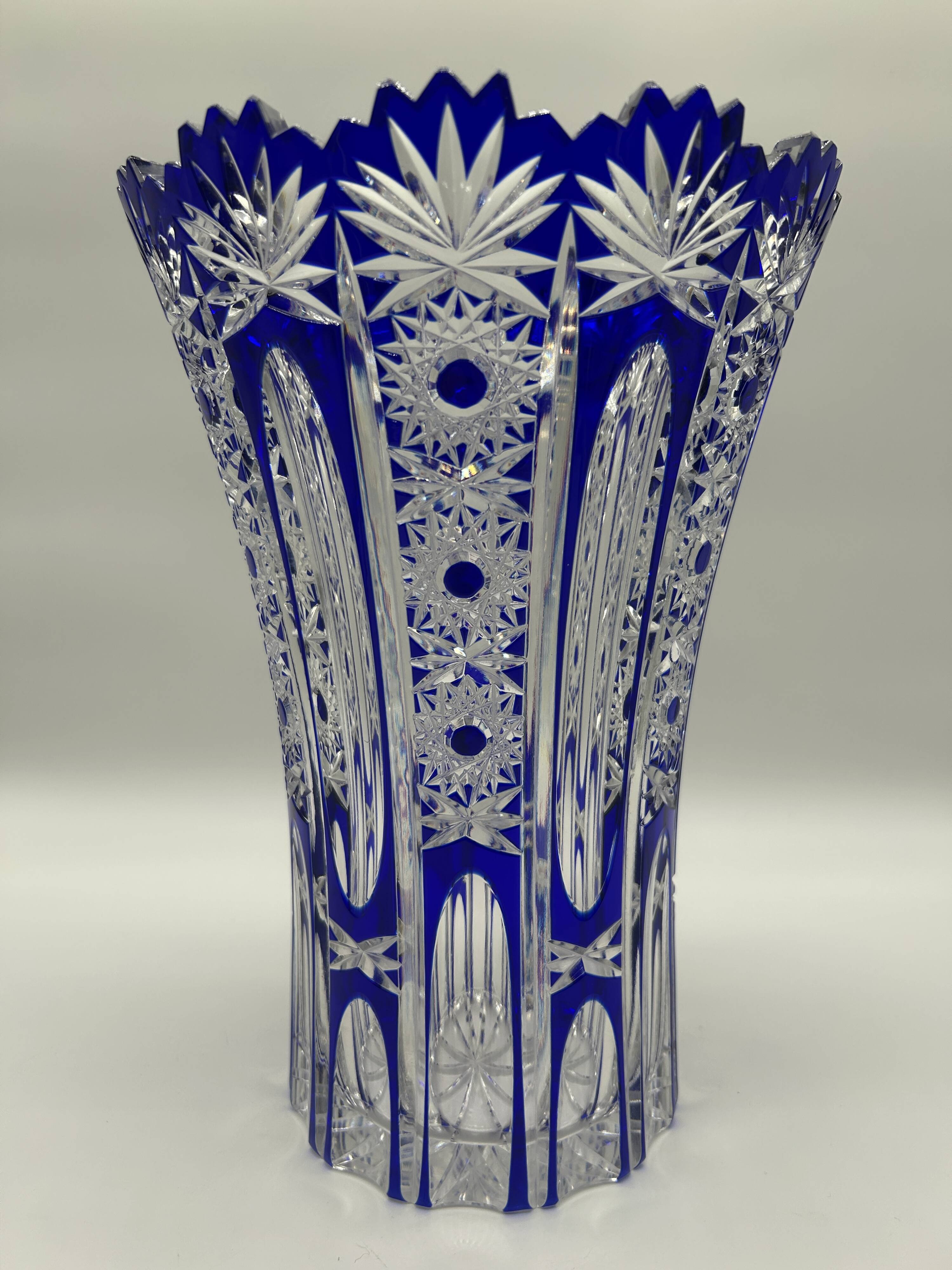 Superb richly cut Bohemian crystal vase