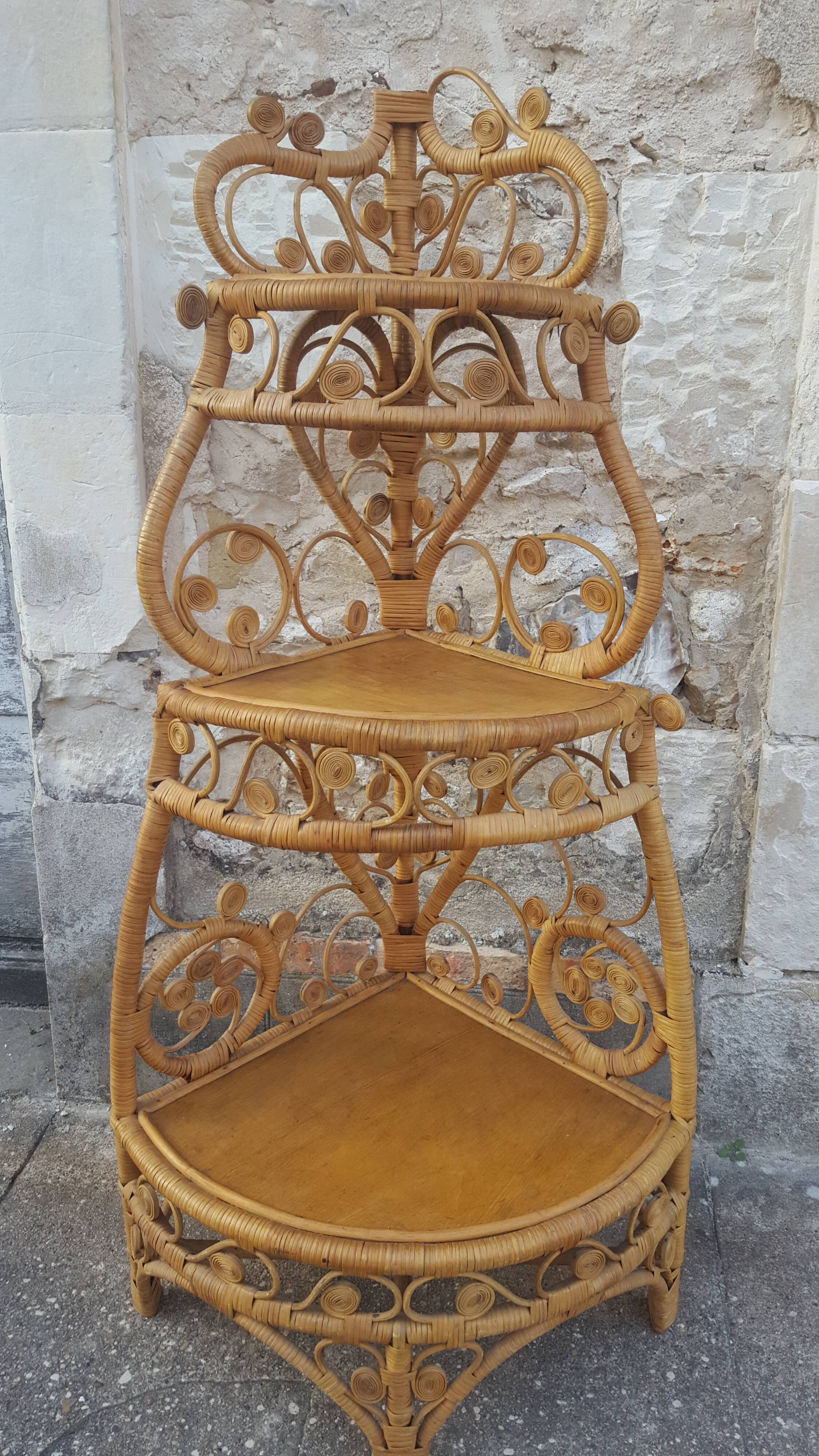Vintage rattan notch shelf