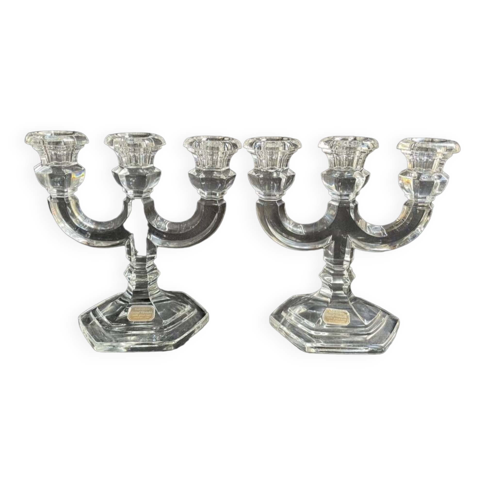 Pair of crystal candlesticks – Bernard Schott – Hellert (Moselle)