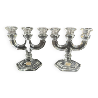 Pair of crystal candlesticks – Bernard Schott – Hellert (Moselle)