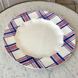 Round dish HBCM Creil & Montereau model Scots blue pink years 40-50