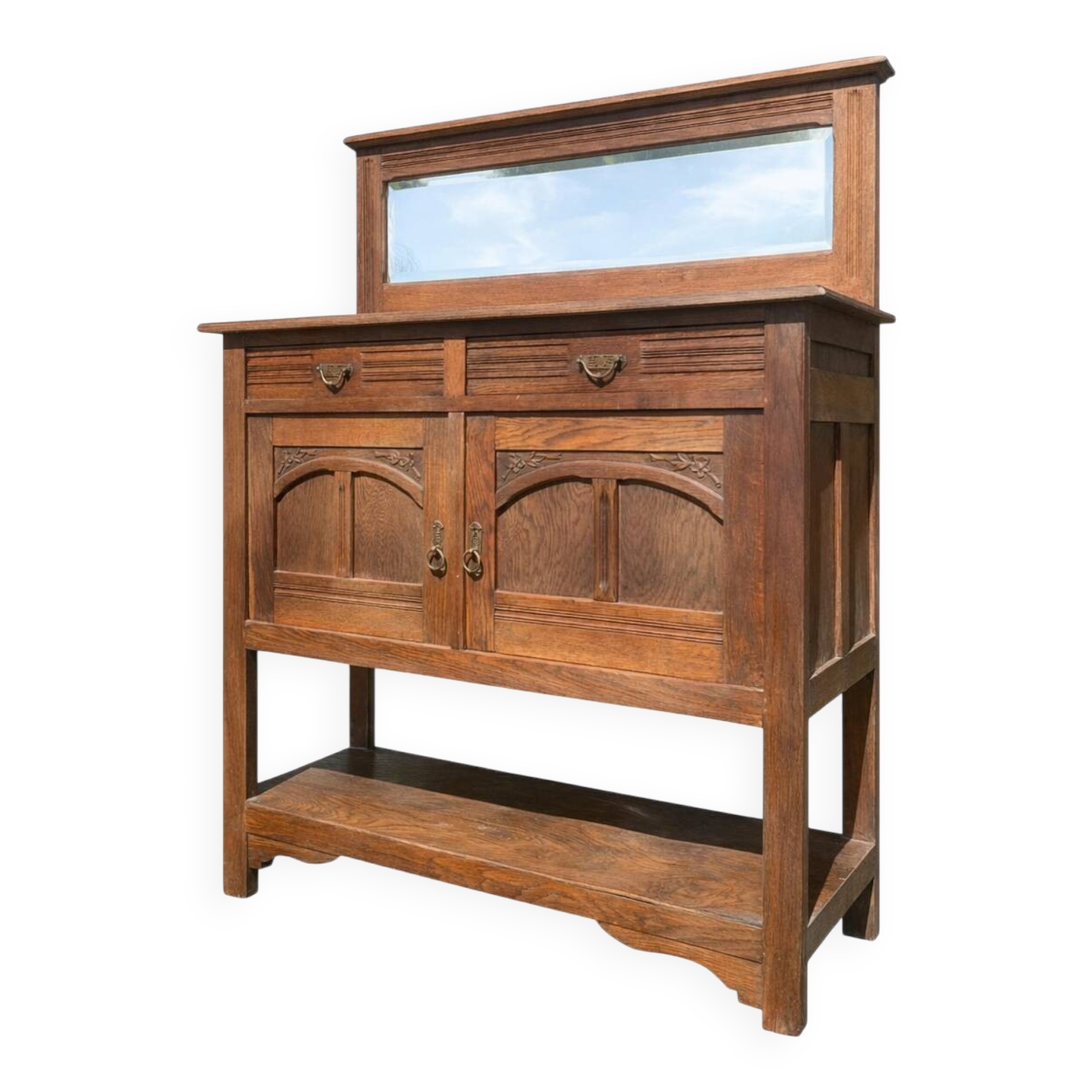 Antique solid wood sideboard with mirror — Art Nouveau style