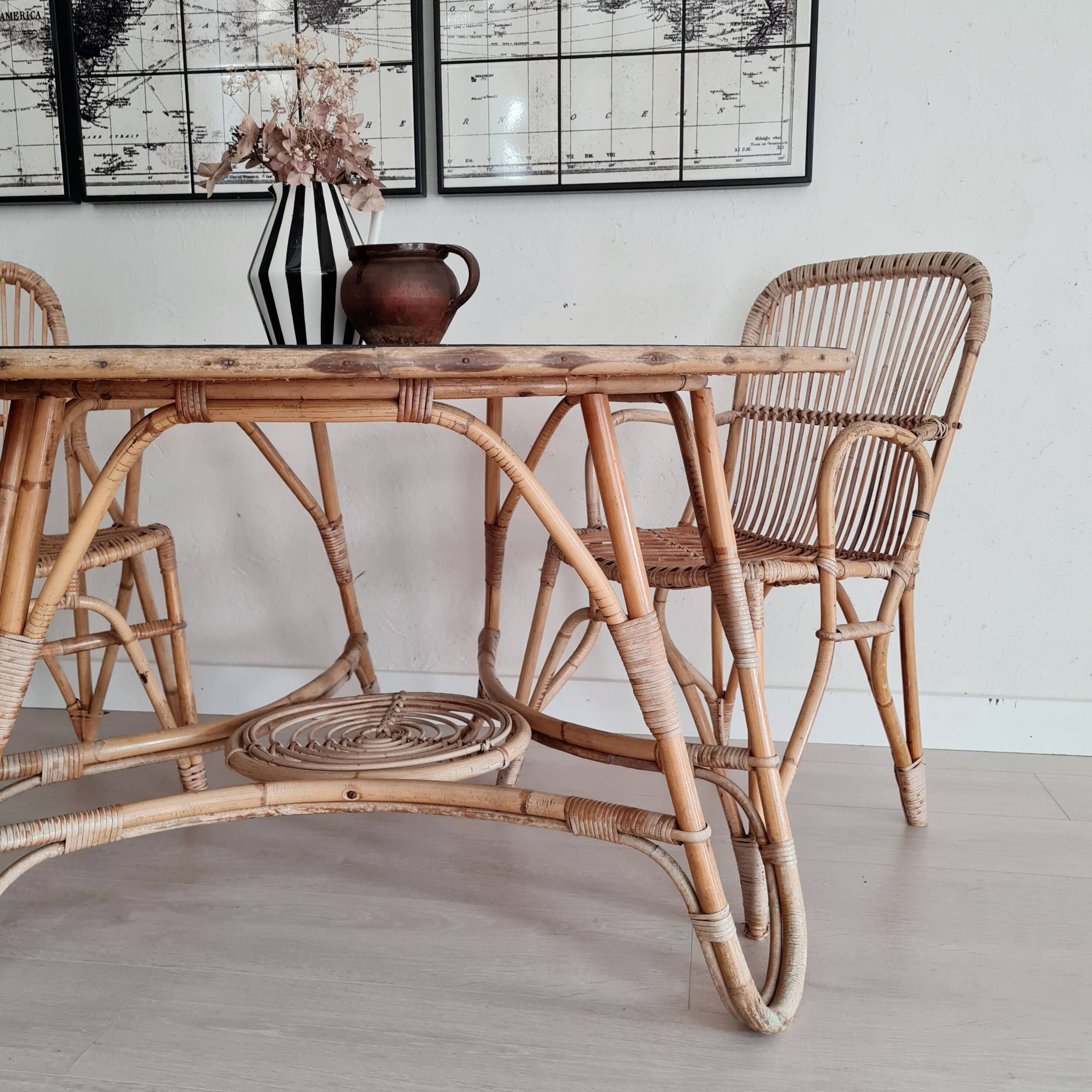 1960s tripod rattan dining table