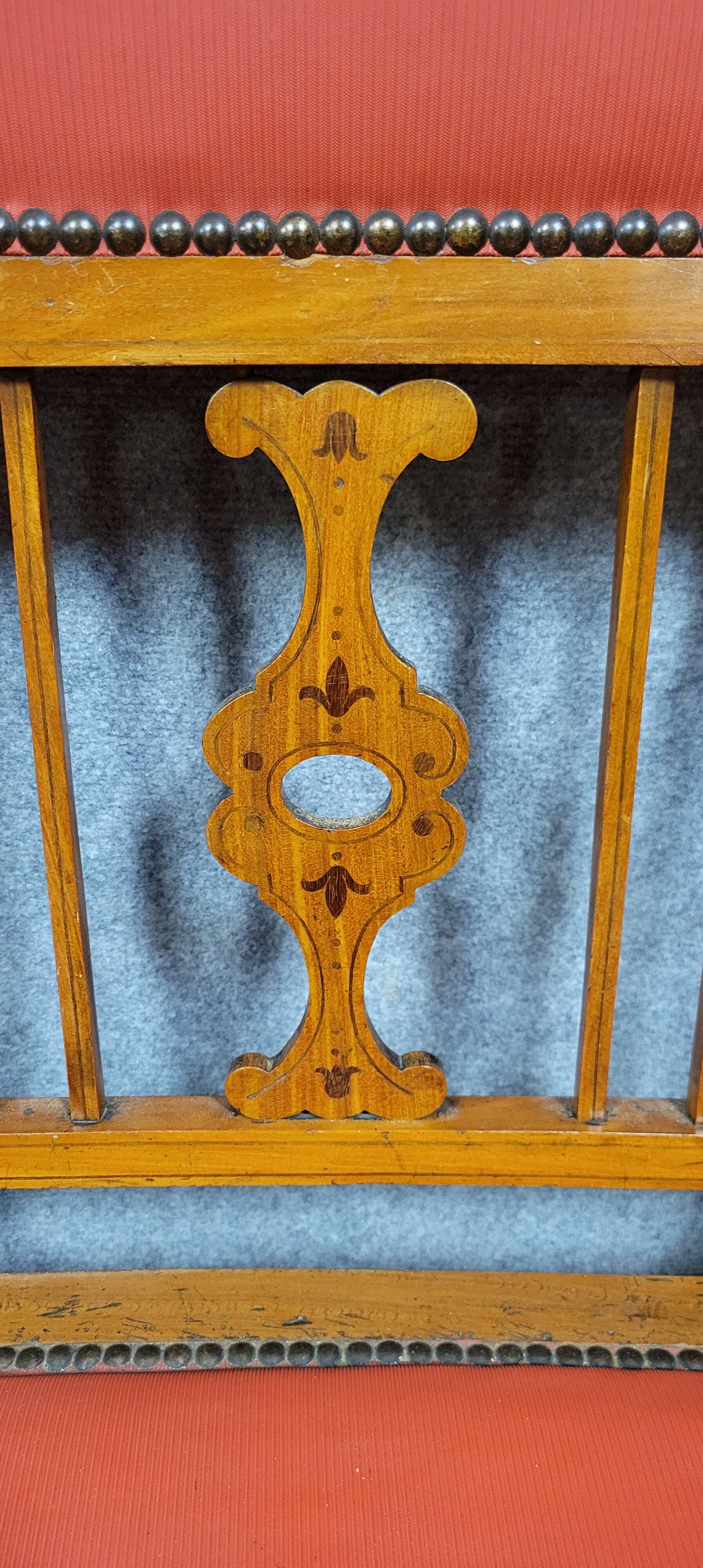 Art Nouveau period bench in light wood and marquetry circa 1900
