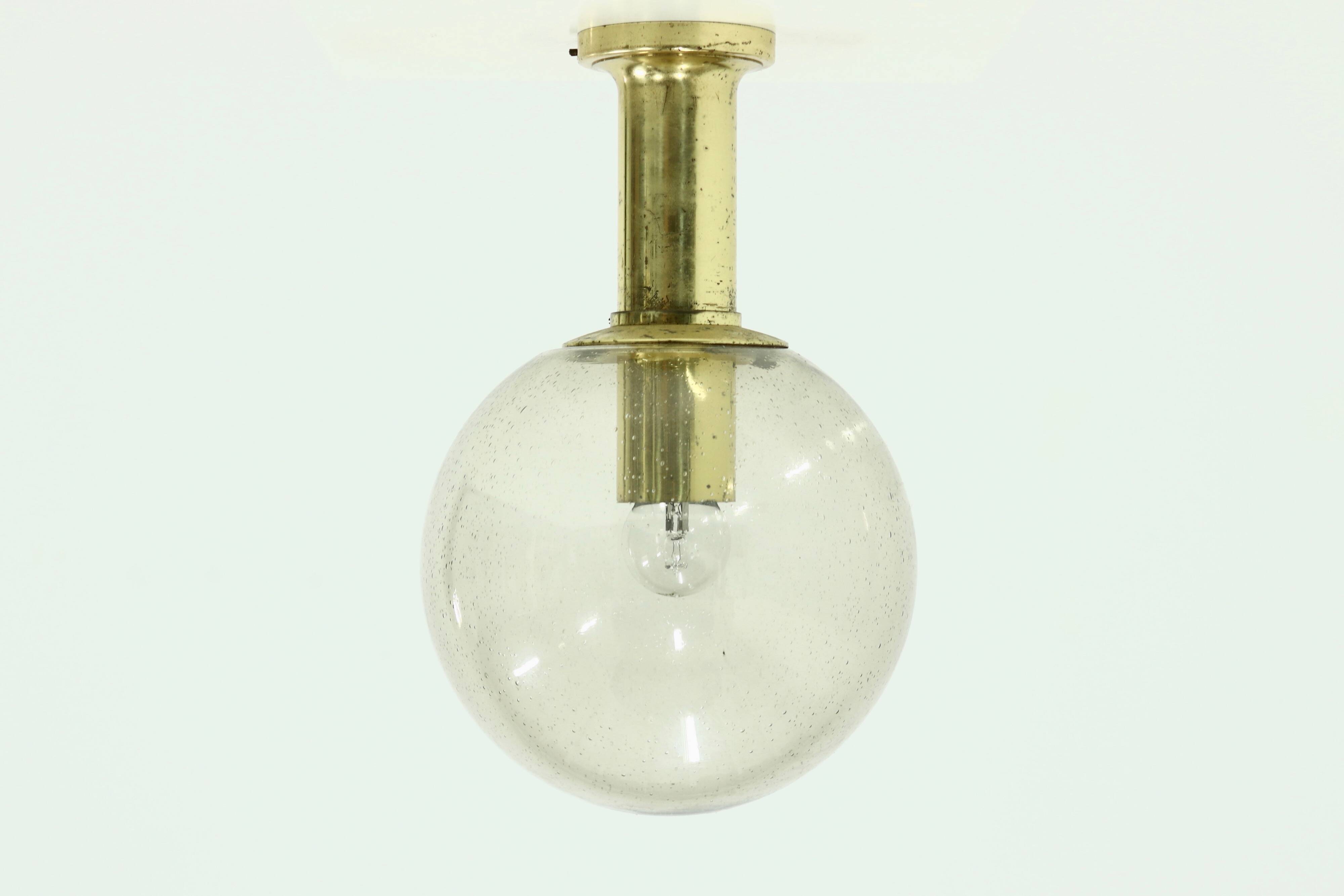 Textured Glass Ceiling Lamp by Glashütte Limburg Germany 1970s