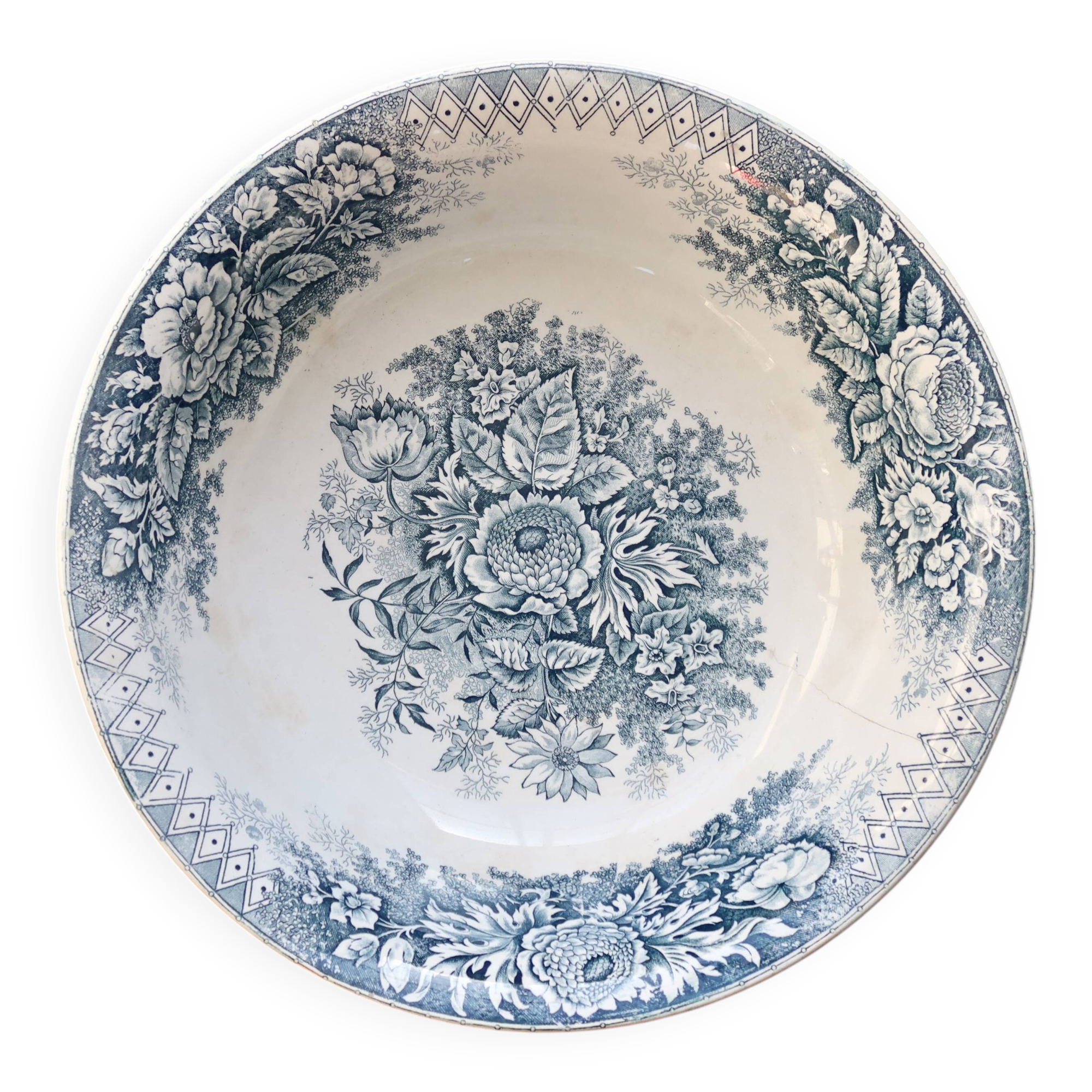 Basin or large antique salad bowl Hamage Nord – Blue planter model