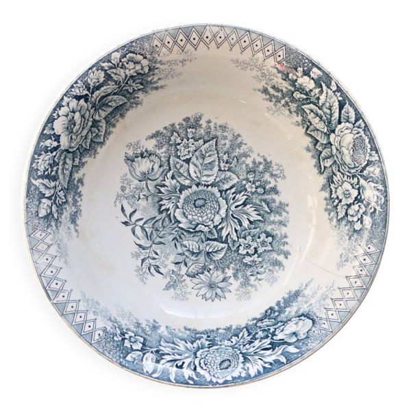 Bassine ou grand saladier ancien Hamage Nord – Modèle Jardinière bleu