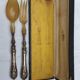 Art Nouveau salad servers in horn and silver metal