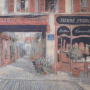 Village wall tapestry in trompe l'oeil after F de Villeneuve